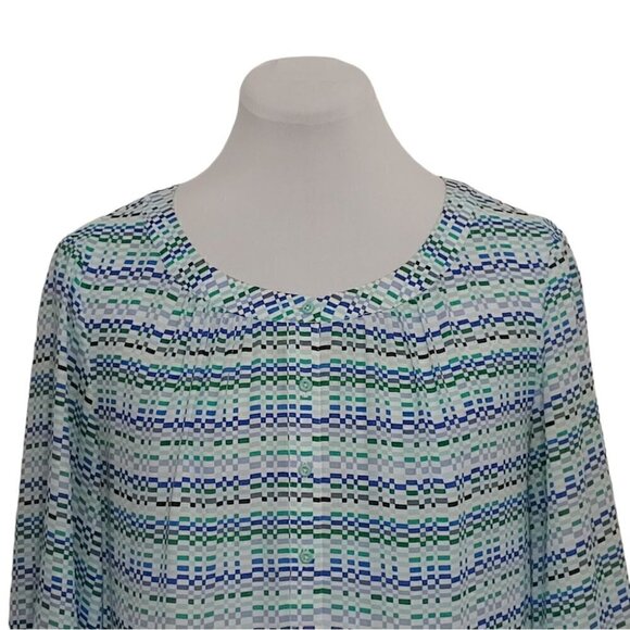 BANANA REPUBLIC Blue & green cropped sleeves half button down blouse - Picture 3 of 12